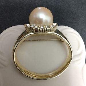 💍 Large Pearl & Rhinestones Ring Pin Brooch 2,25"